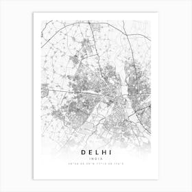 Delhi India White Map Art Print