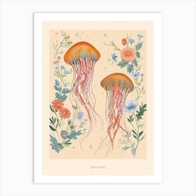 Folksy Floral Animal Drawing Jellyfish 2 Poster Art Print