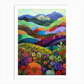 Colorful Flowers In The Mountains Póster