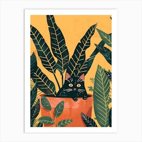 Cute Black Cat in a Plant Pot 15 Art Print