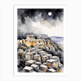 Acropolis At Night Art Print