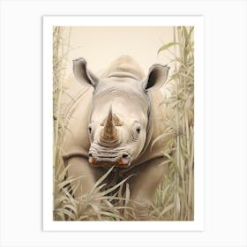 Rhino Walking Through The Landscape Illustration 7 Art Print