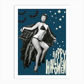 Beautiful Pin Up Bat Girl On Halloween Night Art Print