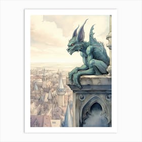 Gargoyle Watercolour In Vienna Art Print