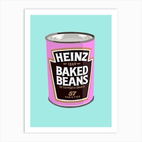 Pink Heinz Baked Beans On Blue Art Print