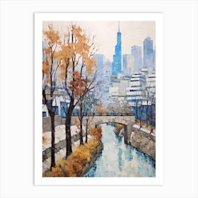 Winter City Park Painting Cheonggyecheon Park Seoul 7 Art Print