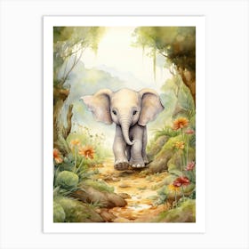 Elephant Painting Hiking Watercolour 1 Art Print
