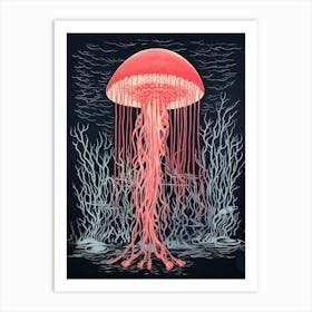 Comb Jellyfish Linoprint 1 Art Print