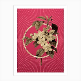 Gold Apple Blossom Glitter Ring Botanical Art on Viva Magenta Art Print