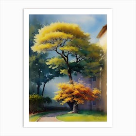 Tree In Front Of House Art Print