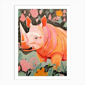 Rhino In The Plants Warm Tones 1 Art Print