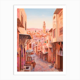 Marrakech Morocco 1 Vintage Pink Travel Illustration Art Print