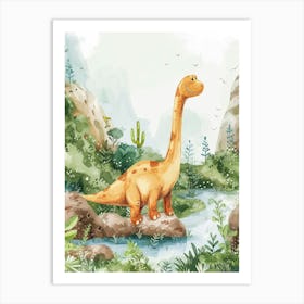 Cute Watercolour Of A Camarasaurus Dinosaur 3 Art Print