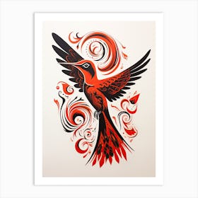 Hummingbird, Woodblock Animal  Drawing 2 Art Print
