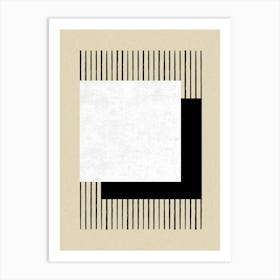 Stripes Square Monochrome Neutral Abstract Geometric Beige Black Art Print