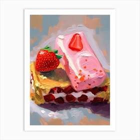Strawberry Cake Oil Painting 1 Art Print