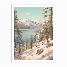 Vintage Winter Illustration Lake Tahoe Usa 1 Art Print