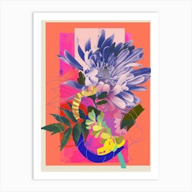 Chrysanthemum 4 Neon Flower Collage Art Print