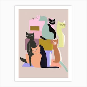 Stack Of Cats Painting Art Print