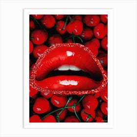 Cherry Kiss Glittery Collage Red Art Print
