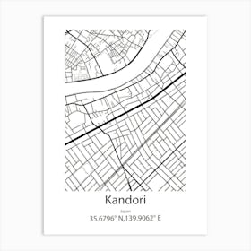 Kandori,Japan Minimalist Map Póster