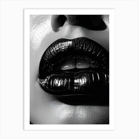 Close Up Of Full Lips Sealed Together Gloss Free In Matte Black Symbolizing Silence Texture Focus Art Print