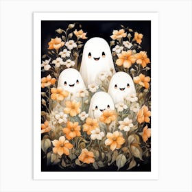 Cute Bedsheet Ghost, Botanical Halloween Watercolour 79 Art Print