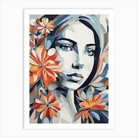 Abstract Of A Woman With Flowers 2 Art Print