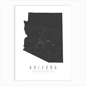 Arizona Mono Black And White Modern Minimal Street Map Art Print