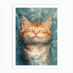 Happy Orange Cat Floating on Water 1 Art Print