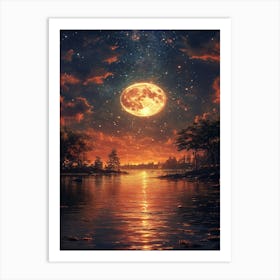 Full Moon Over Water 7 Art Print