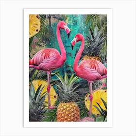 Flamingo & Pineapple Kitsch Collage 3 Art Print