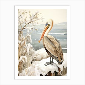 Winter Bird Painting Brown Pelican 3 Art Print