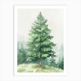 Hemlock Tree Atmospheric Watercolour Painting 4 Art Print