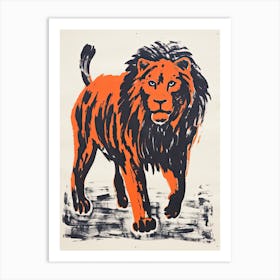 Lion, Woodblock Animal  Drawing 2 Art Print