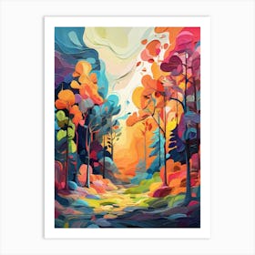 Default Abstract Painting Of A Cartoon Forest With Trees In Br 0 Art Print