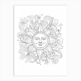 Line Art Inspired By  The Creation Of The Sun 1 Art Print