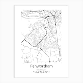 Penwortham,United Kingdom Minimalist Map Art Print