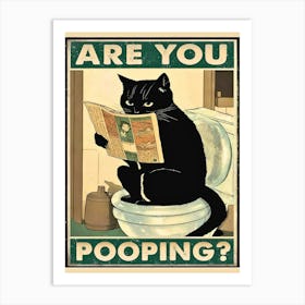 ARE YOU POOPING? Bathroom Art Black Cat & Sink Co Poster for Vintage Wash Your Paws Style Toilet Humour Art Print