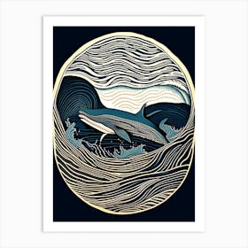 Vintage Whale Linocut 3 Art Print