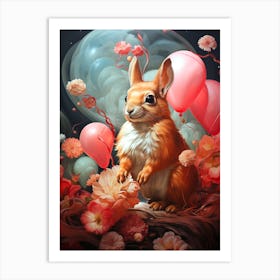 Rabbit With Balloons Art Print