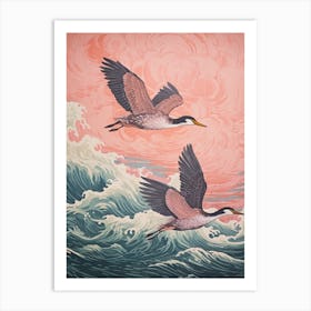 Vintage Japanese Inspired Bird Print Grebe Art Print