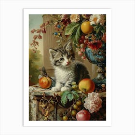 Cat & Fruit Rococo Inspired Painting 1 Art Print