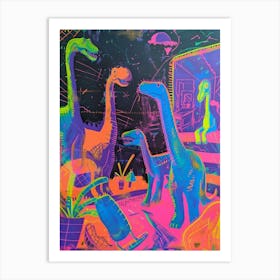 Abstract Neon Dinosaur At A Fun Fair Art Print