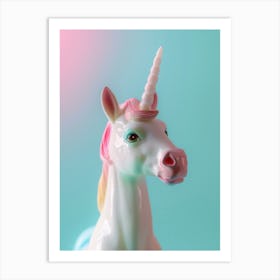 Pastel Blue & Pink Toy Unicorn Portrait Art Print