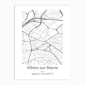 Villiers Sur Marne,France Minimalist Map Art Print