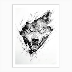 Angry Wolf Watching from Wall Hole 20 Poster