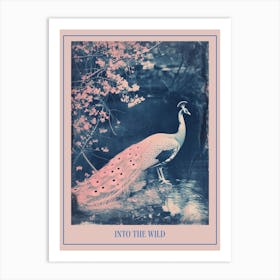 Peacock By The River Cyanotype Inspired 3 Poster Art Print