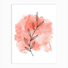 Watercolor Leaf On A Pink Background Art Print