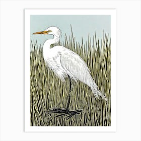 Egret 3 Linocut Bird Art Print